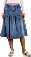 Wash Lab Denim Petal Flounce Denim Midi Skirt