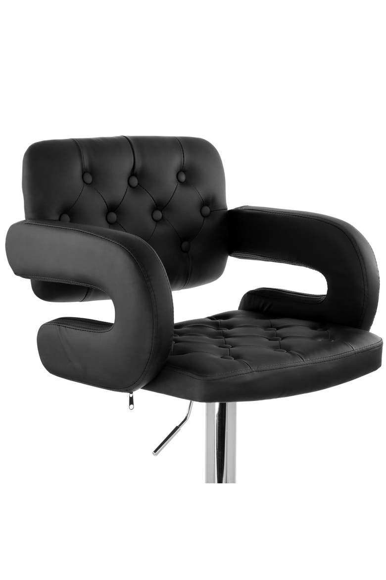 Faux Leather Tufted Bar Stool with Adjustable Height, Alternate, color, Black