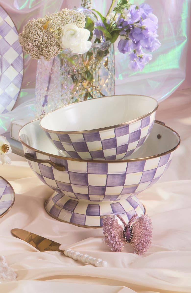 MACKENZIE CHILDS Emerald Check Enameled Steel Everything Bowl, Alternate, color, Violet
