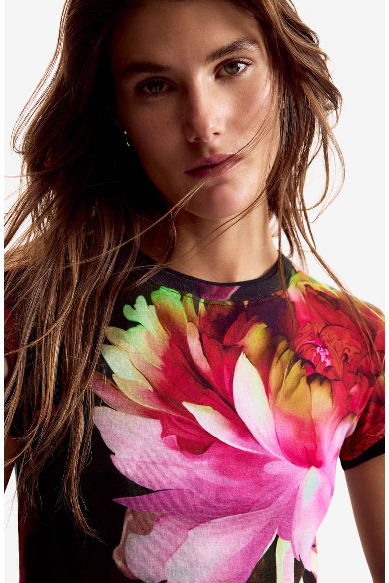 Flower Cotton Graphic T-Shirt, Alternate, color, BLACK MULTI/ FLORAL PRINT