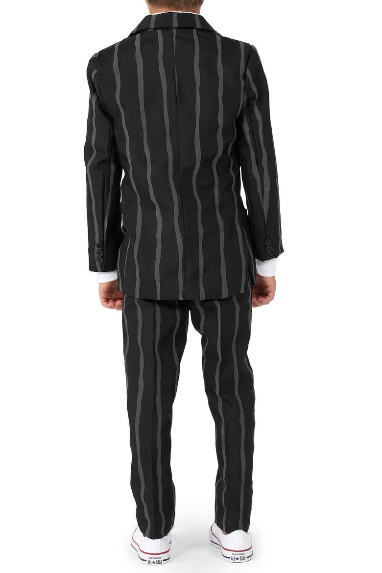 Kids' Suitmeister Oversize Pinstripe Two-Piece Suit with Tie, Alternate, color, BLACK