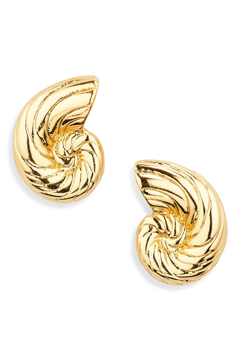 Nautilus Shell Stud Earrings, Main, color, GOLD