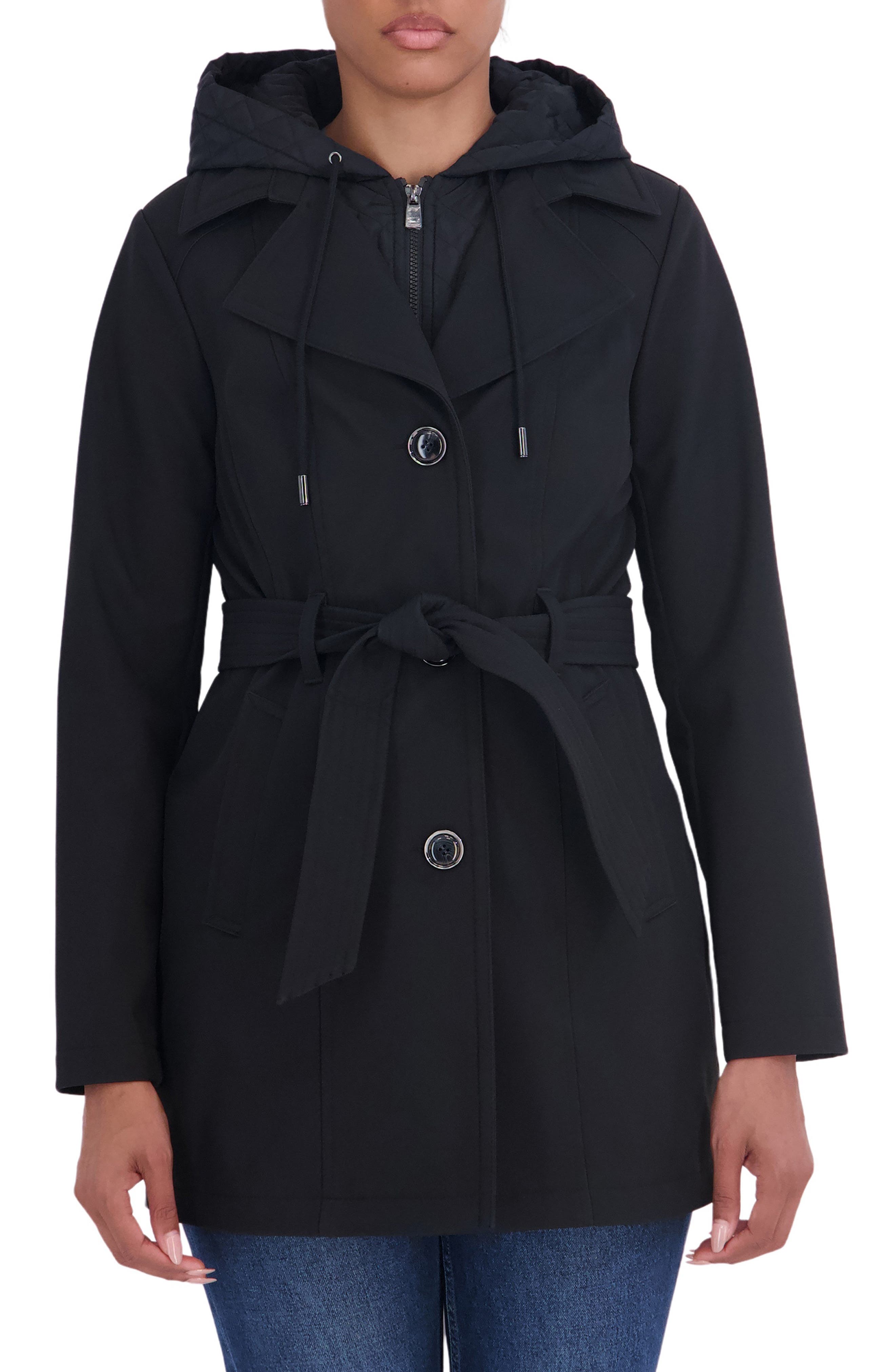 Softshell Trench Coat with Hooded Bib