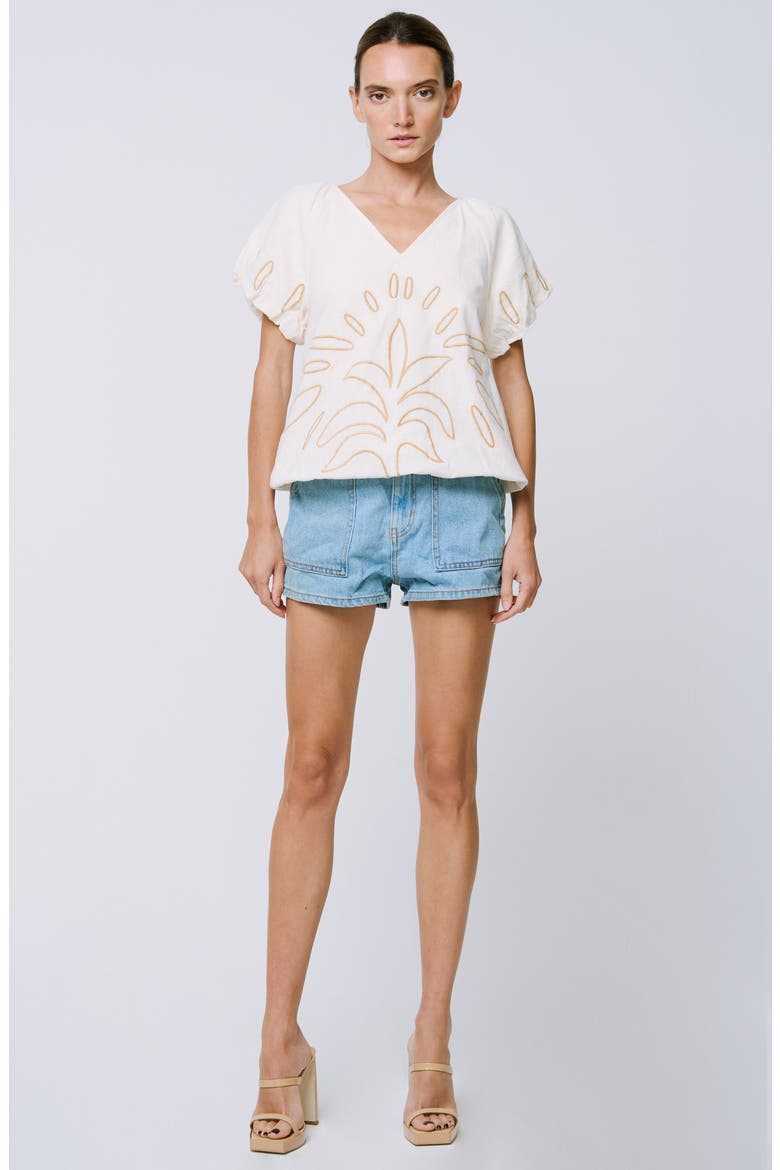 Celsey Embroidered Cotton Puff Sleeve Top, Alternate, color, CREAM SAND