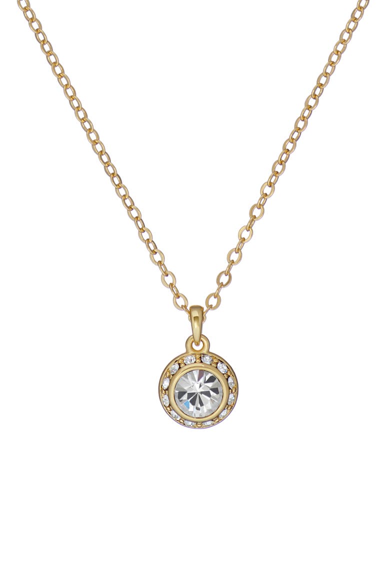 Soltell Solitaire Crystal Halo Pendant Necklace, Main, color, GOLD TONE CLEAR CRYSTAL