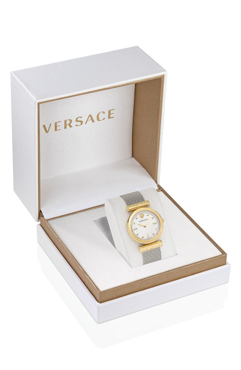 Versace Regalia Mesh Strap Watch, 34mm, Alternate, color, Two Tone