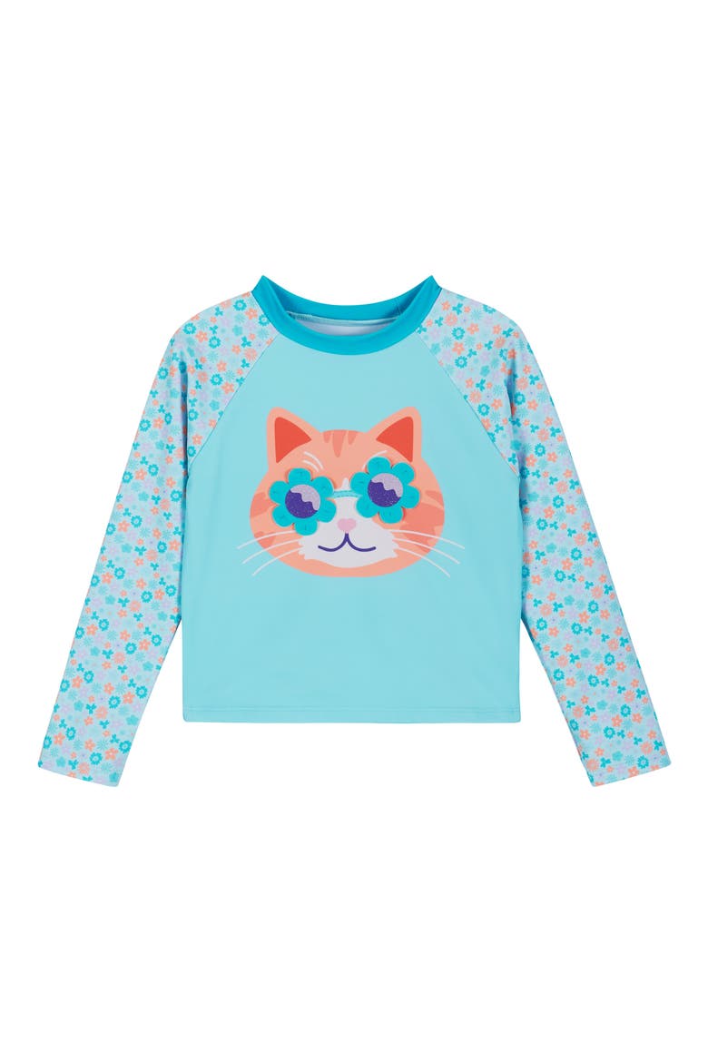 Kids' Appliqué Long Sleeve Two-Piece Rashguard Swimsuit, Alternate, color, AQUA