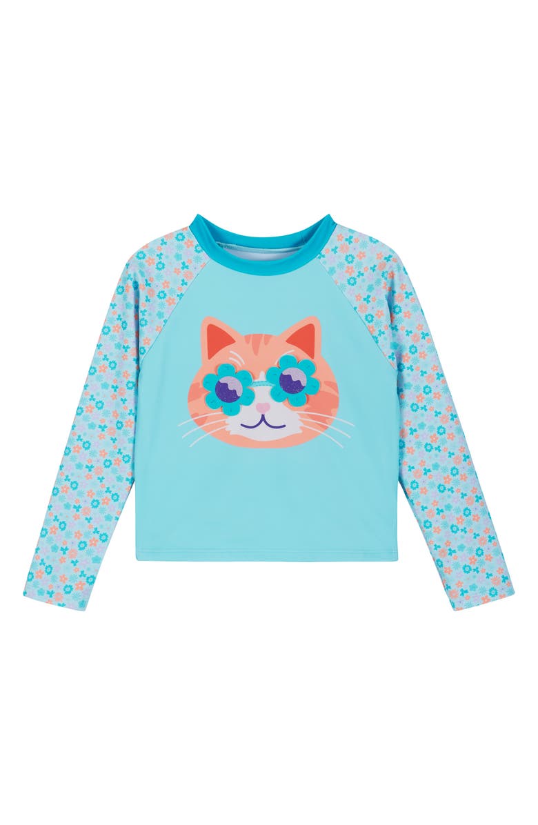 Andy & Evan Kids' Appliqué Long Sleeve Two-Piece Rashguard Swimsuit, Alternate, color, Aqua