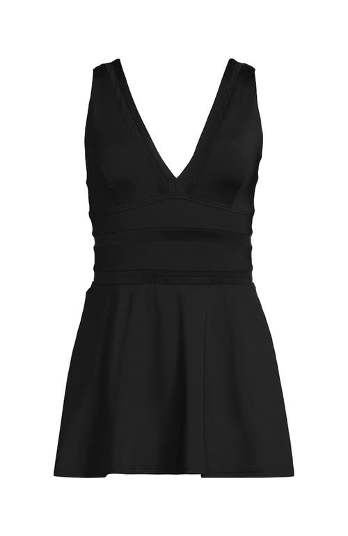 Lands' End Mesh V-neck Mini Swim Dress Swimsuit In Black