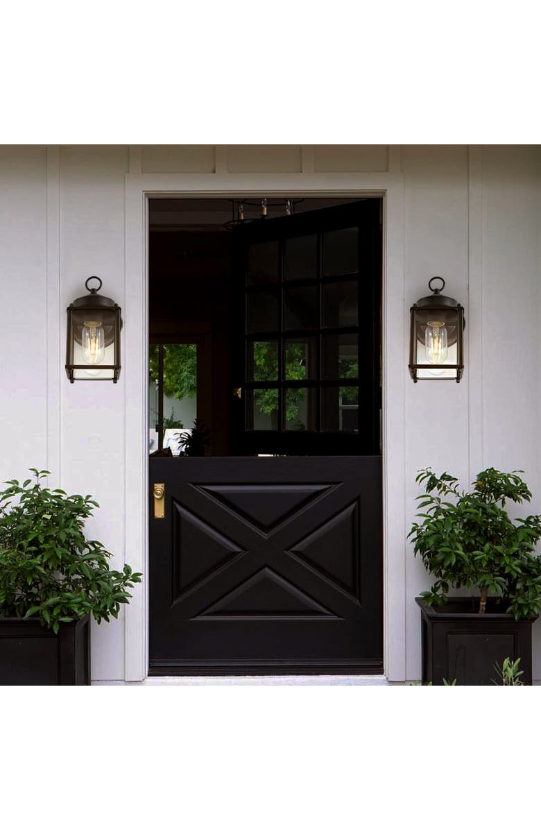 JONATHAN Y Boston 1-Light Farmhouse Industrial Iron/Glass Outdoor LED Sconce, Alternate, color, Black/Clear