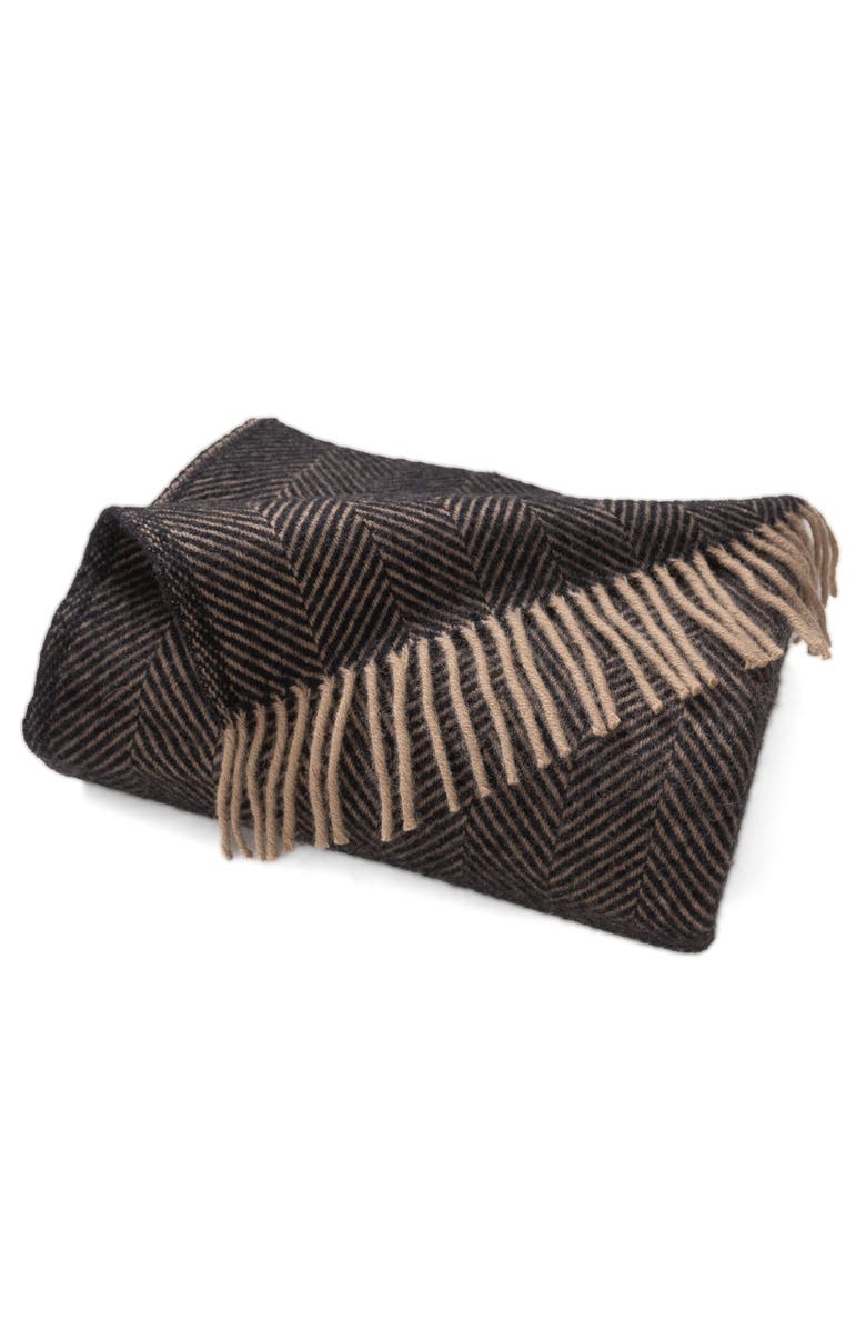 Prince of Scots Highland Tweeds Herringbone Pure New Wool Throw, Main, color, Black