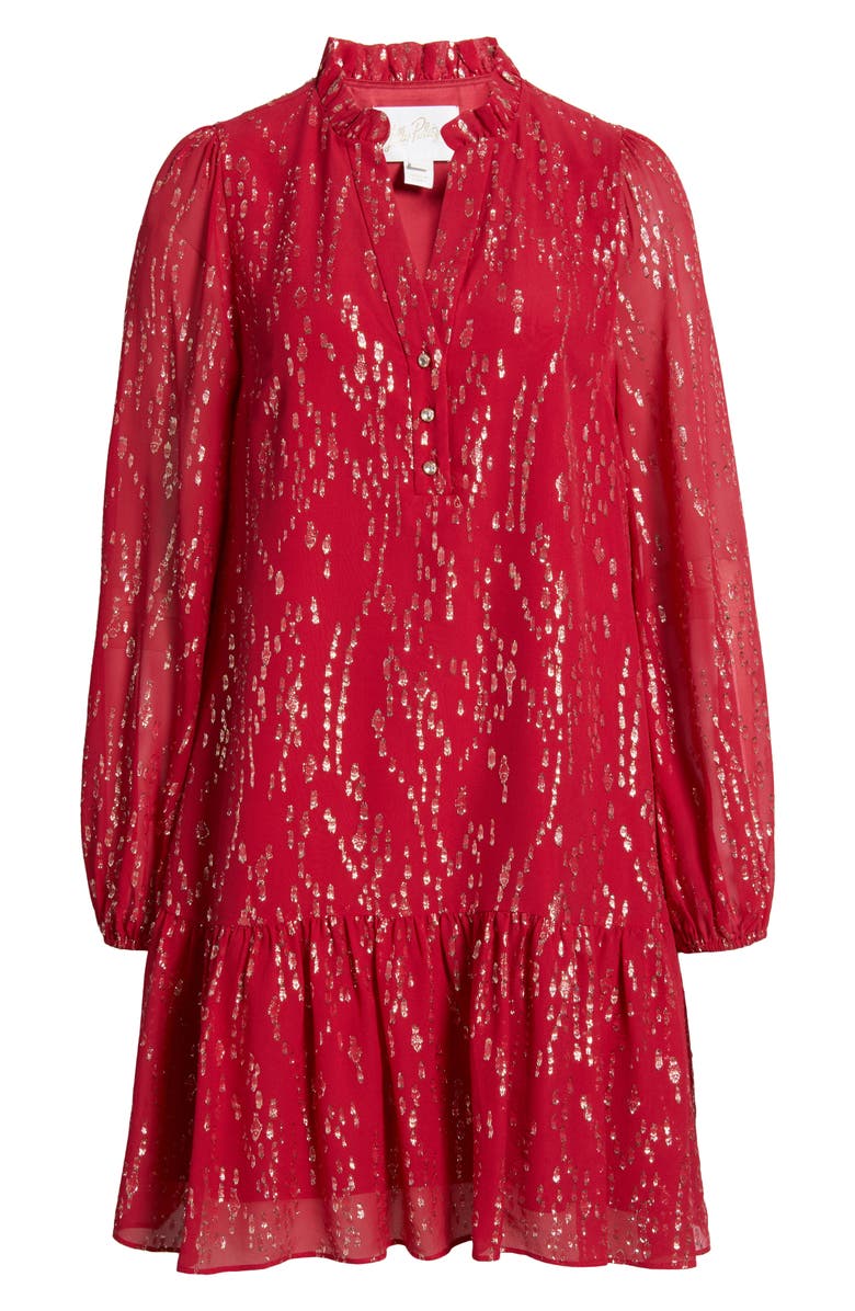 Lilly Pulitzer<sup>®</sup> Evaline Long Sleeve Silk Fil Coupé Drop Waist Dress, Alternate, color, 