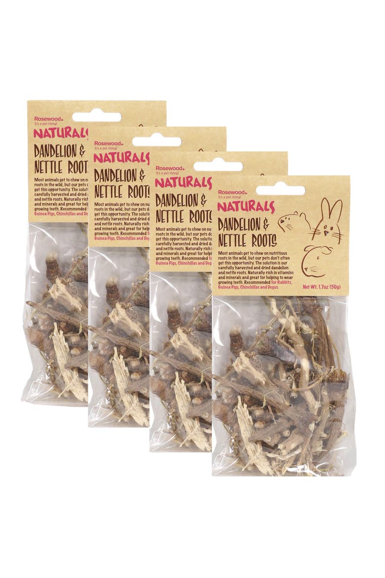 4 Pack Dandelion & Nettle Roots Pet Treat, Main, color, Multicolored