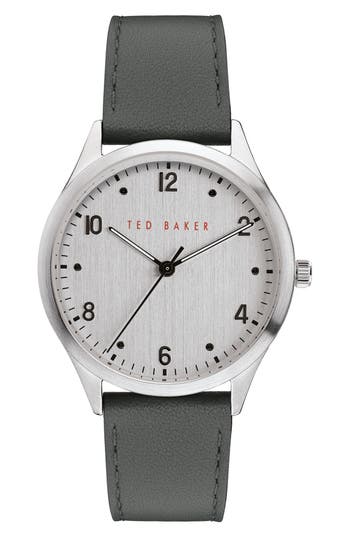 Ted Baker Manhatt Leather Strap Watch, 40mm In Silver-tone