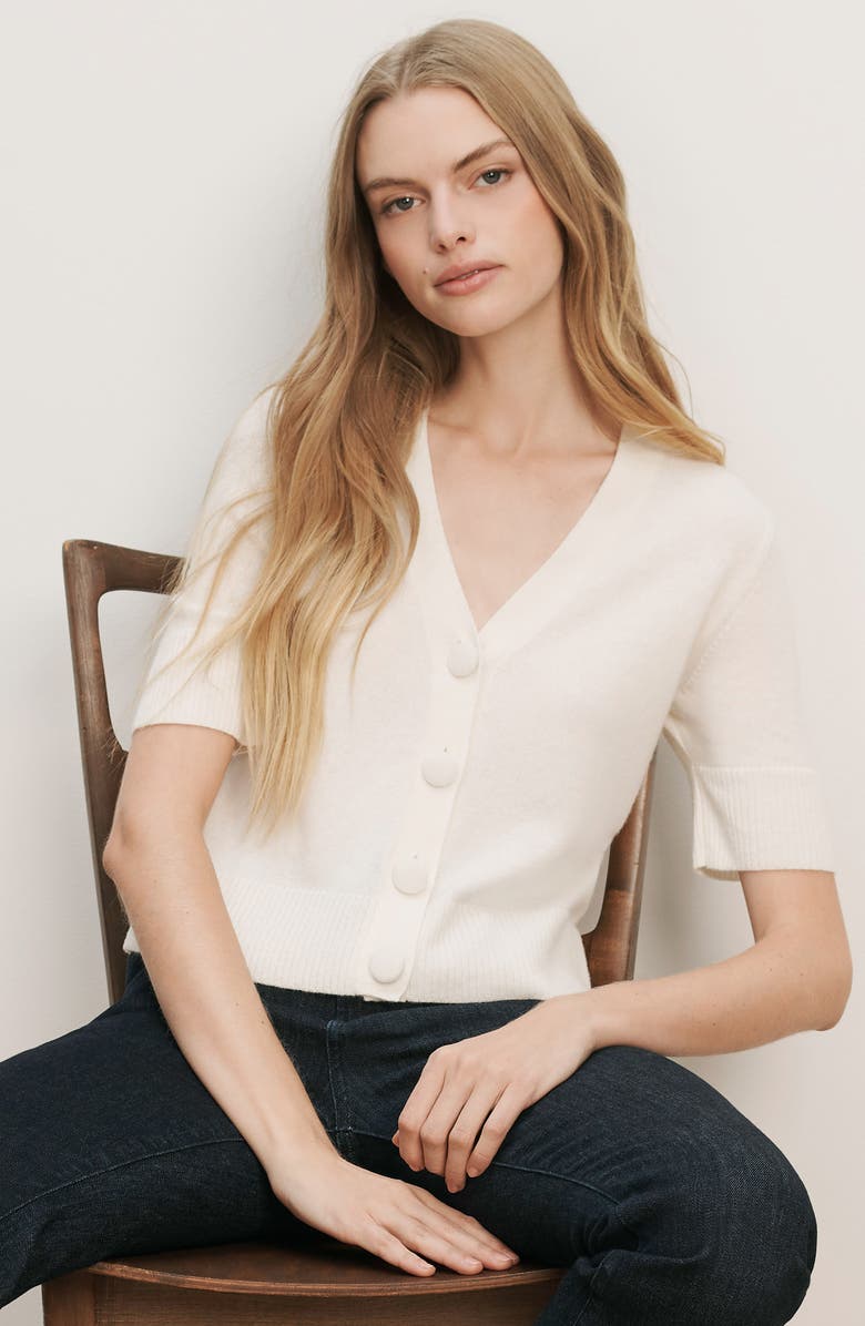 Veronica Beard Solene Short Sleeve Cashmere Cardigan, Alternate, color, Ivory