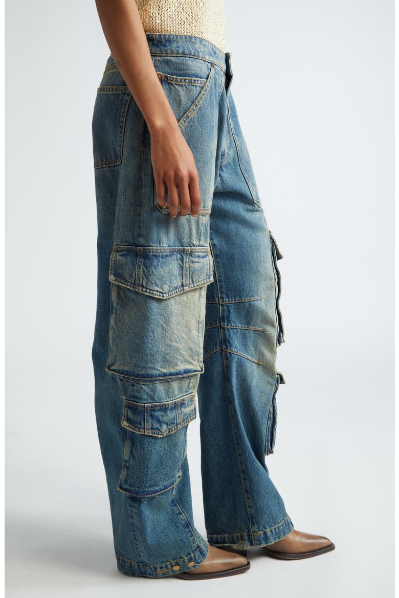 Distressed Wide Leg Cargo Jeans, Alternate, color, BLUE