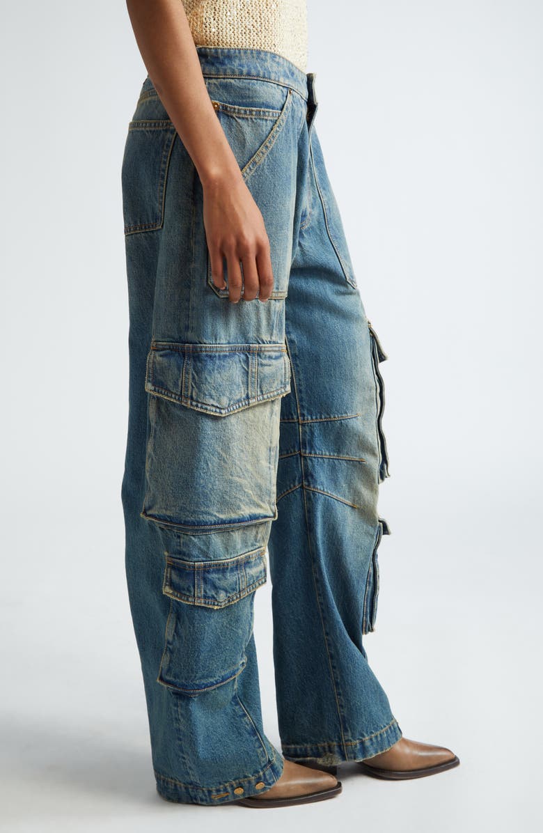 Golden Goose Distressed Wide Leg Cargo Jeans, Alternate, color, 