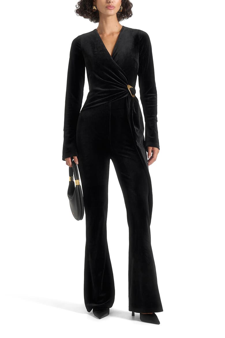 Solel Velour Wrap Jumpsuit, Main, color, Black
