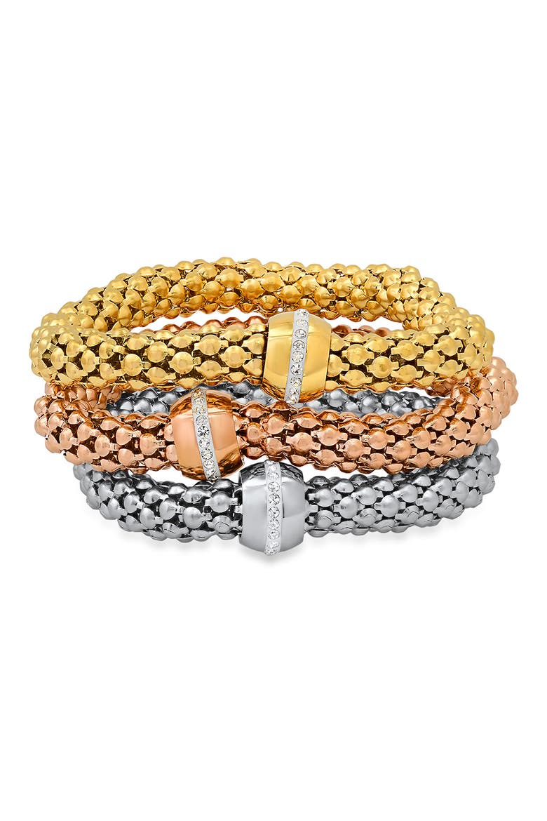 Tri-Tone Mesh Band Bracelets - Set of 3, Main, color, TRI TONE