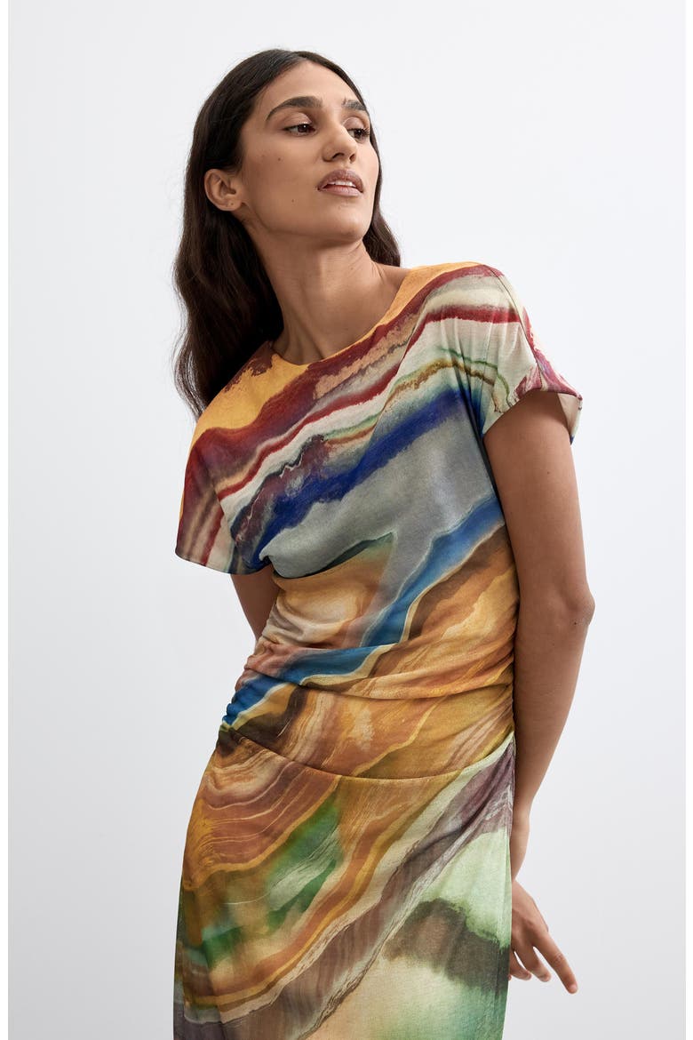 Ruched Cap Sleeve Dress, Alternate, color, MULTI