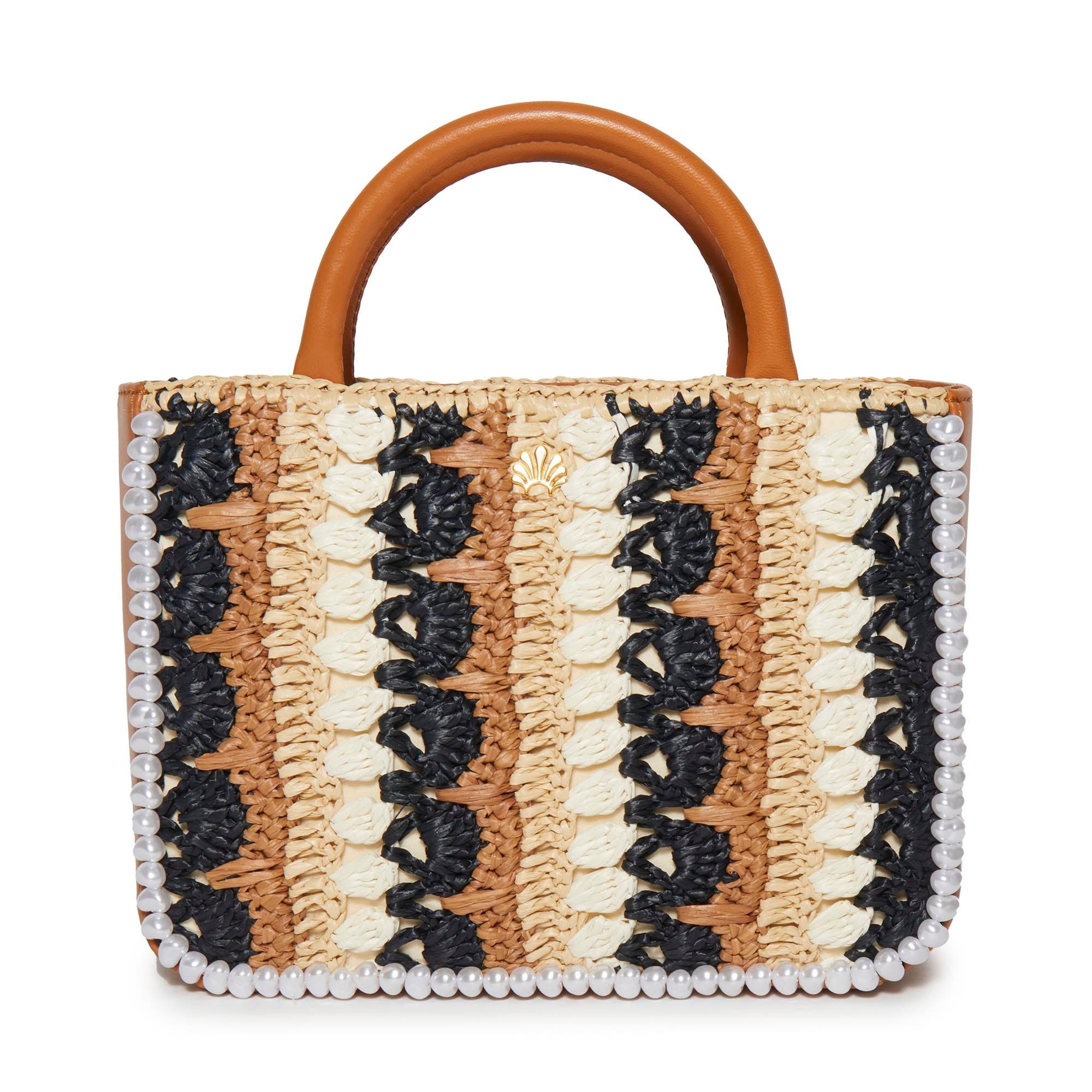 Lele Sadoughi Maya Raffia Mini Tote, Main, color, Neutral Night 999