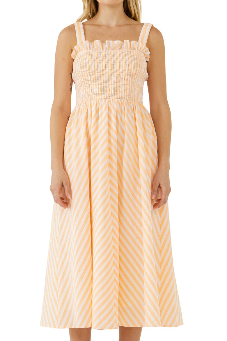 Stripe Smocked Midi Sundress, Alternate, color, WHITE/CORAL