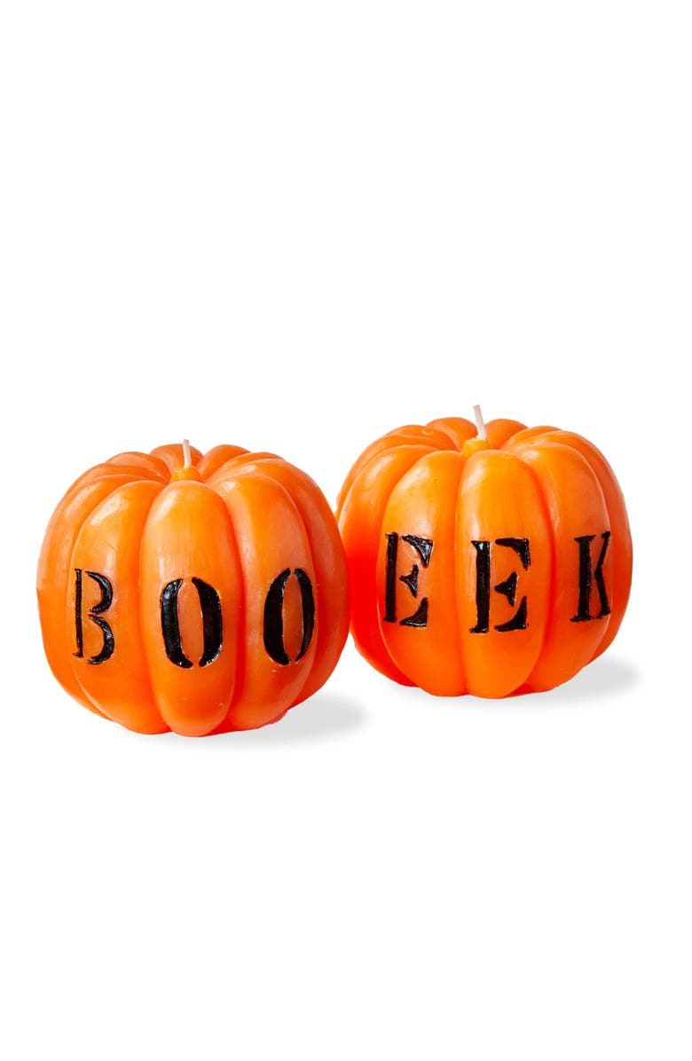 tag Boo Eek Pumpkin Candle Sculpted Flame for Halloween, Main, color, Orange