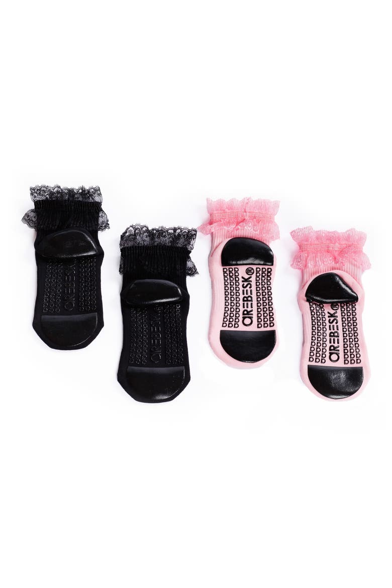 Diana Ruffle Assorted 2-Pack Grip Socks, Alternate, color, BLACK- PINK
