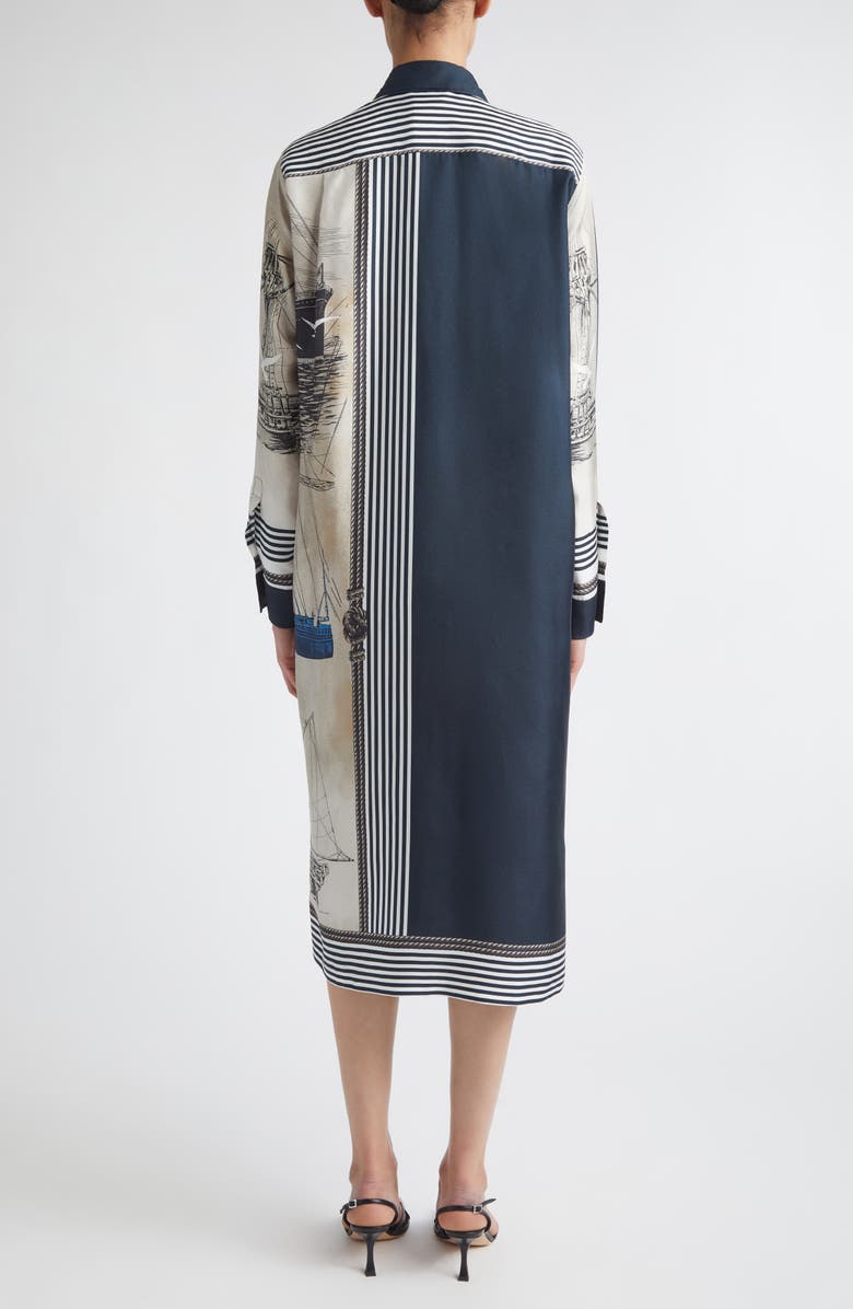 Max Mara Mariner Print Long Sleeve Silk Midi Shirtdress, Alternate, color, Stone