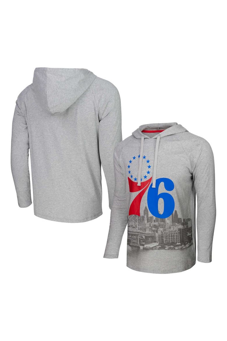 Men's Stadium Essentials Heather Gray Philadelphia 76ers Atrium Raglan Long Sleeve Hoodie T-Shirt, Alternate, color, Heather Gray