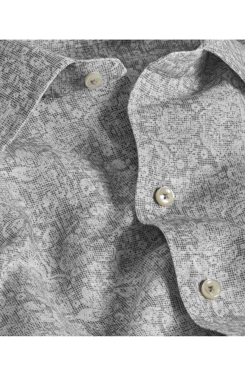 David Donahue Texture Floral Print Linen & Cotton Sport Shirt In Stone