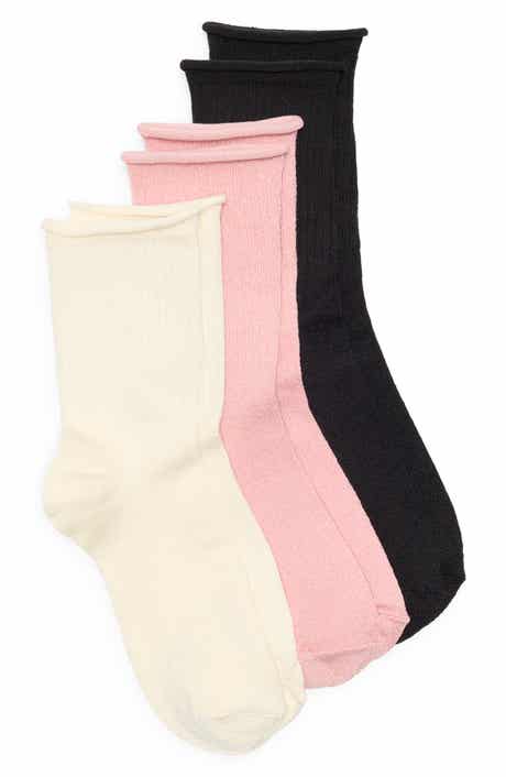 NORDSTROM RACK Assorted 3-Pack Roll Top Demi Crew Socks