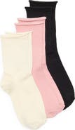NORDSTROM RACK Assorted 3-Pack Roll Top Demi Crew Socks