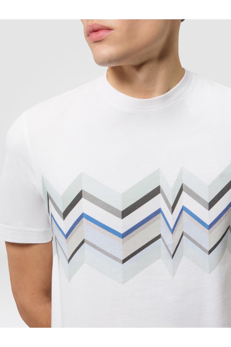 Crew-neck Cotton T-shirt With Irregular Zigzag Print, Alternate, color, White & Blue