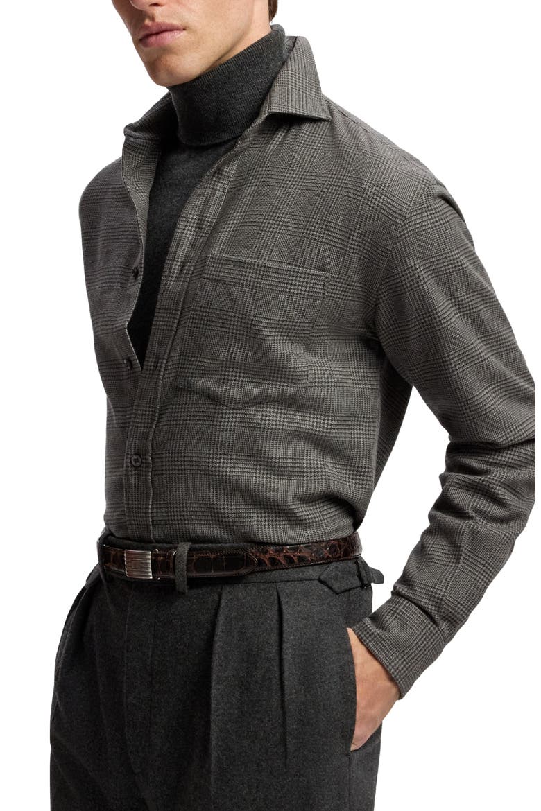 Glen Plaid Cotton Flannel Shirt, Alternate, color, DARK GREY MELANGE
