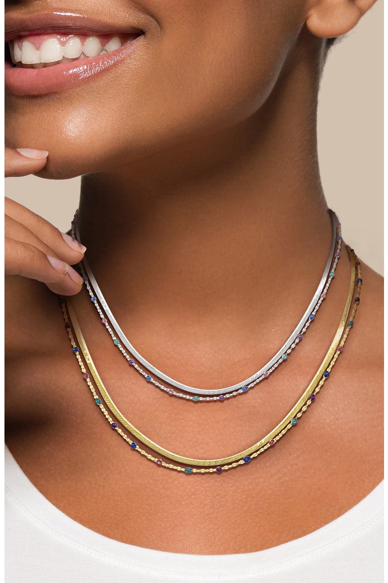 Multicolor Dot Layered Herringbone Chain Necklace, Alternate, color, SILVER