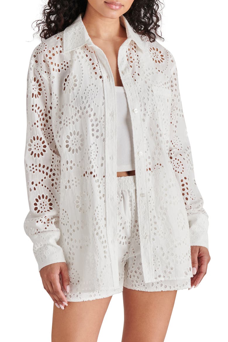 Cornelia Cotton Eyelet Button-Up Shirt, Main, color, CLOUD