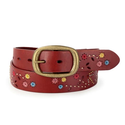 Blossom Genuine Leather Hand Stitched Colorful Detail Belt