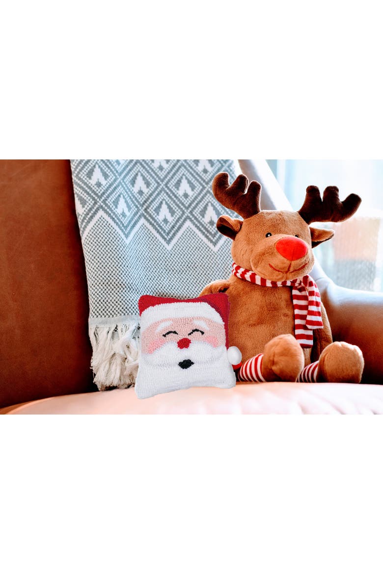 Happy Santa Claus Mini Christmas Hooked Accent Pillow, 8" x 8", Alternate, color, Red