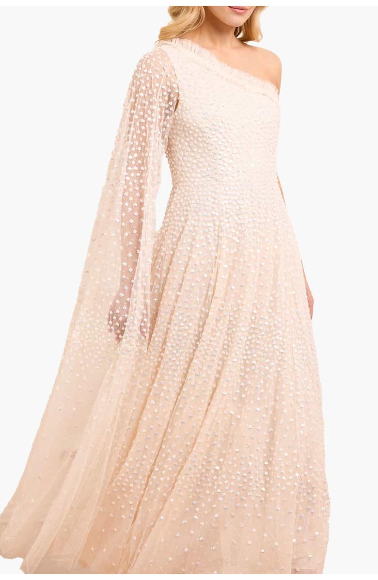 Needle & Thread Scatter Dot One-Shoulder Ankle Gown, Alternate, color, Cream