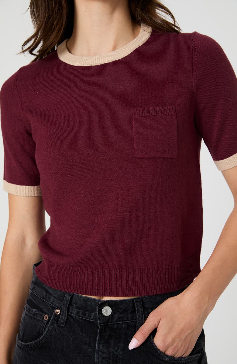 French Connection Babysoft Crop Ringer T-Shirt, Alternate, color, Bord/Sand