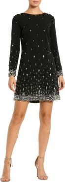 Mac Duggal Embellished Crepe Long Sleeve Mini Dress