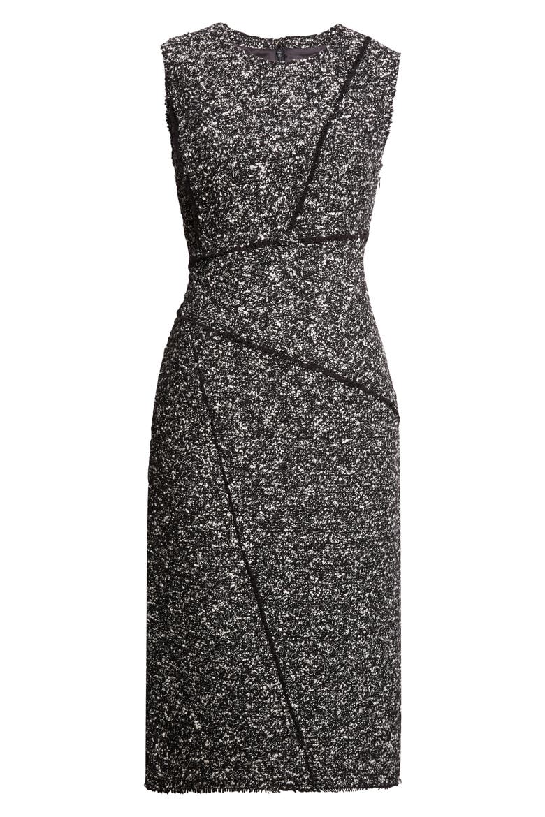 Fringed Seam Wool Blend Tweed Sheath Dress, Alternate, color, BLACK MULTI