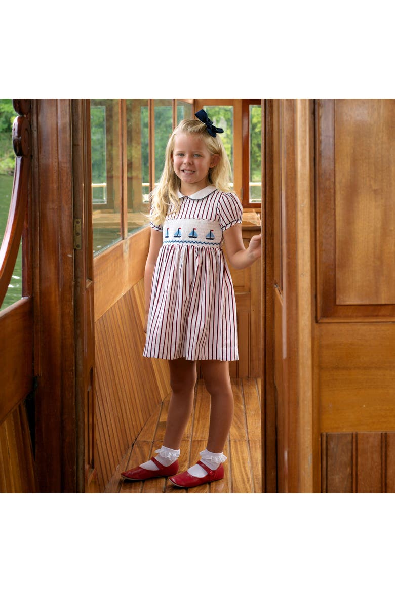 Sailboat Smocked Stripe Dress, Alternate, color, Ivory