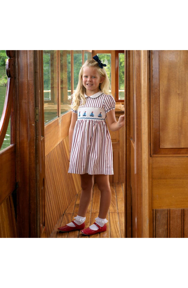 Rachel Riley Sailboat Smocked Stripe Dress, Alternate, color, Ivory