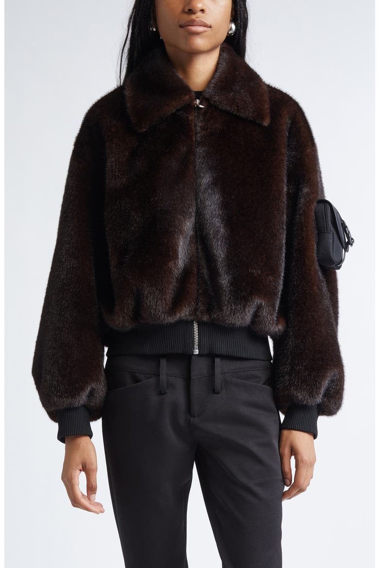 Faux Fur Bomber Jacket, Main, color, BROWN