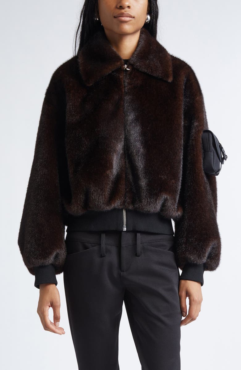Coperni Faux Fur Bomber Jacket, Main, color, Brown