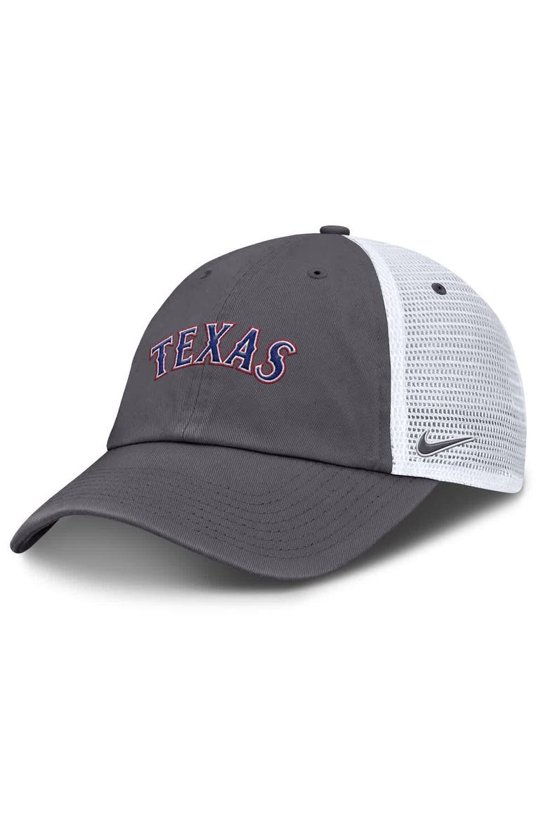 Nike Men's Nike Gray Texas Rangers Wordmark Club Adjustable Trucker Hat, Main, color, 