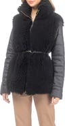 GORSKI Genuine Shearling Jacket with Quilted Sleeves and Back, Belt