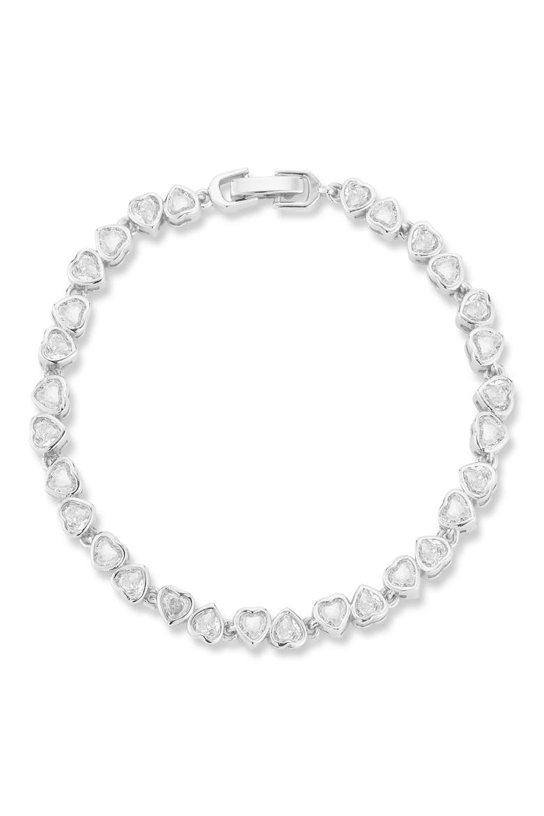 Heart Cubic Zirconia Tennis Bracelet, Main, color, SILVER